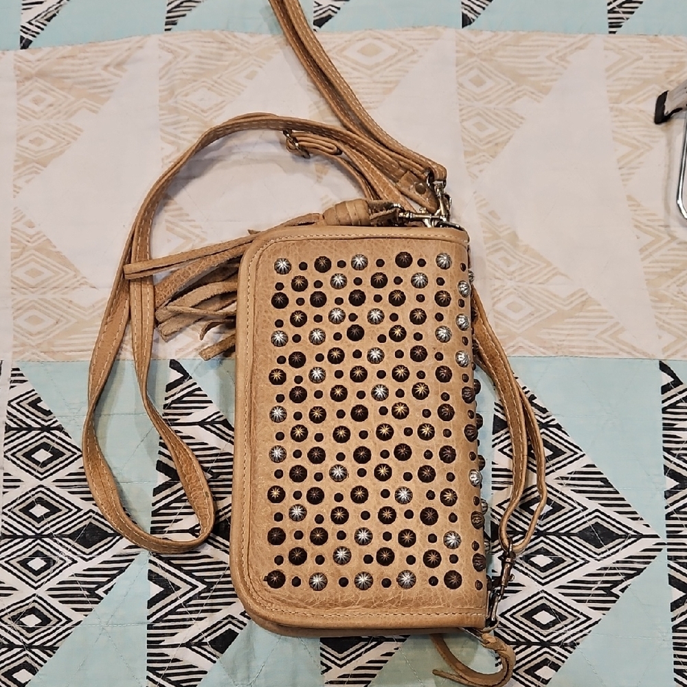 Double J Saddlery Studded Tan Crossbody Bag